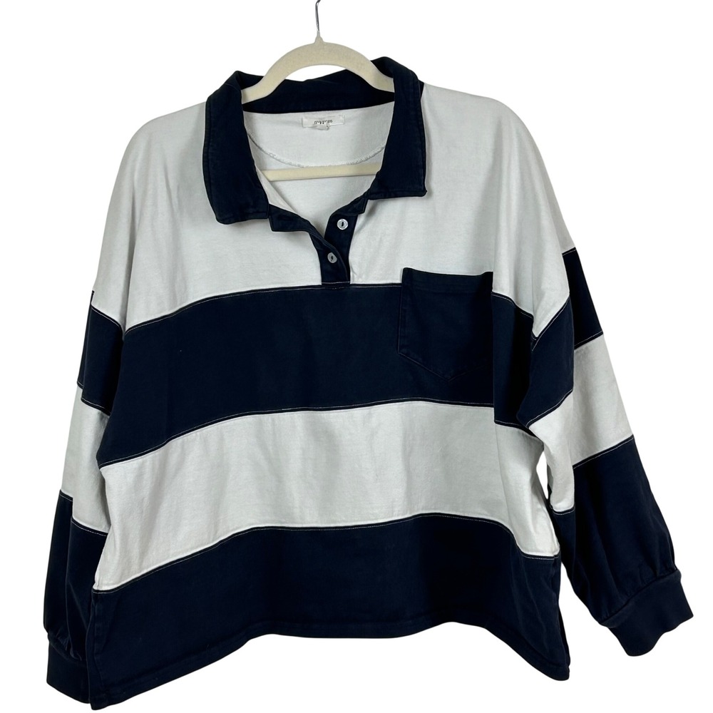 Maurices Womens XXL Rugby Shirt Navy‎ Striped  Collared 3 Button Henley Casual